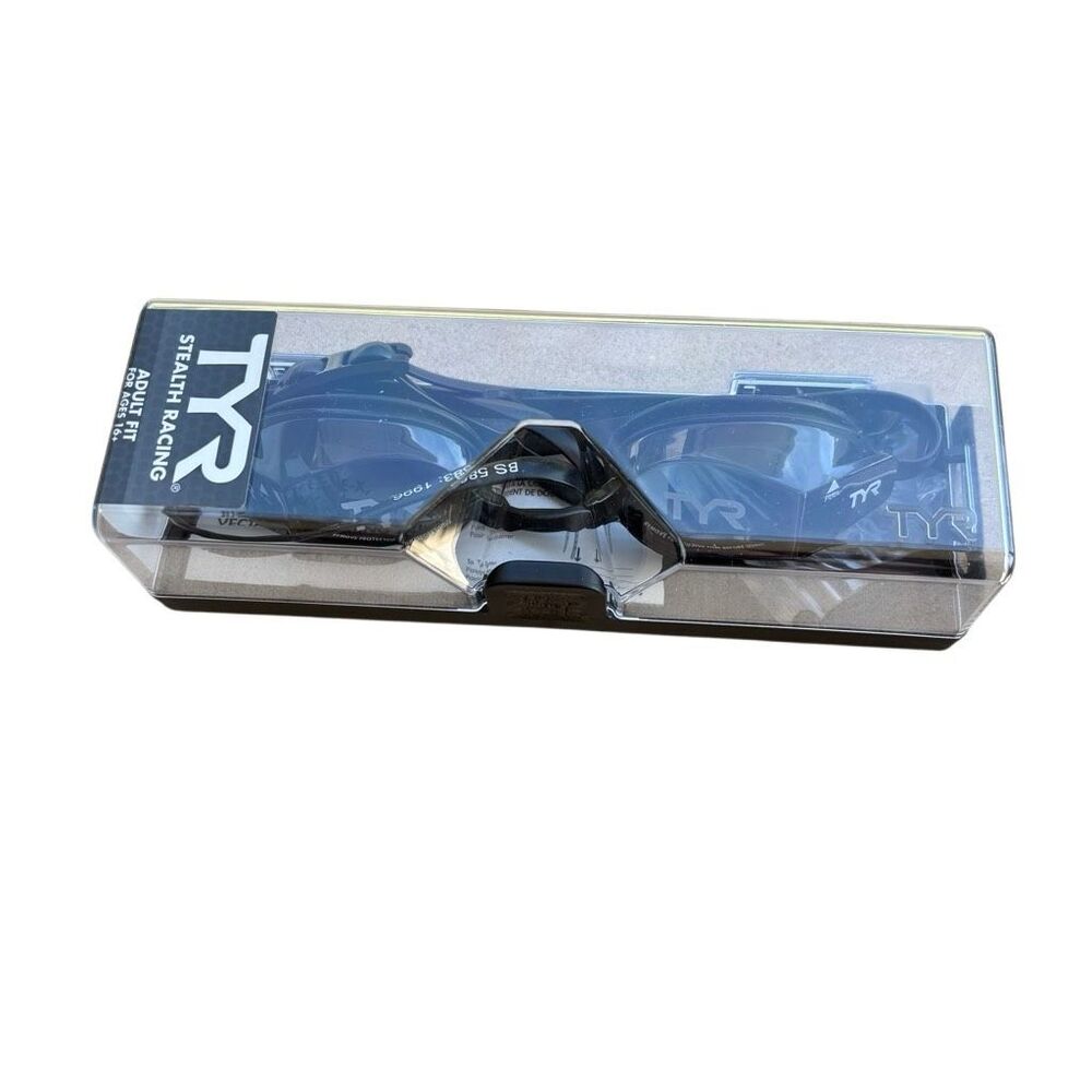 TYR Stealth Racing Adult Fit Black Swim Goggles *New*